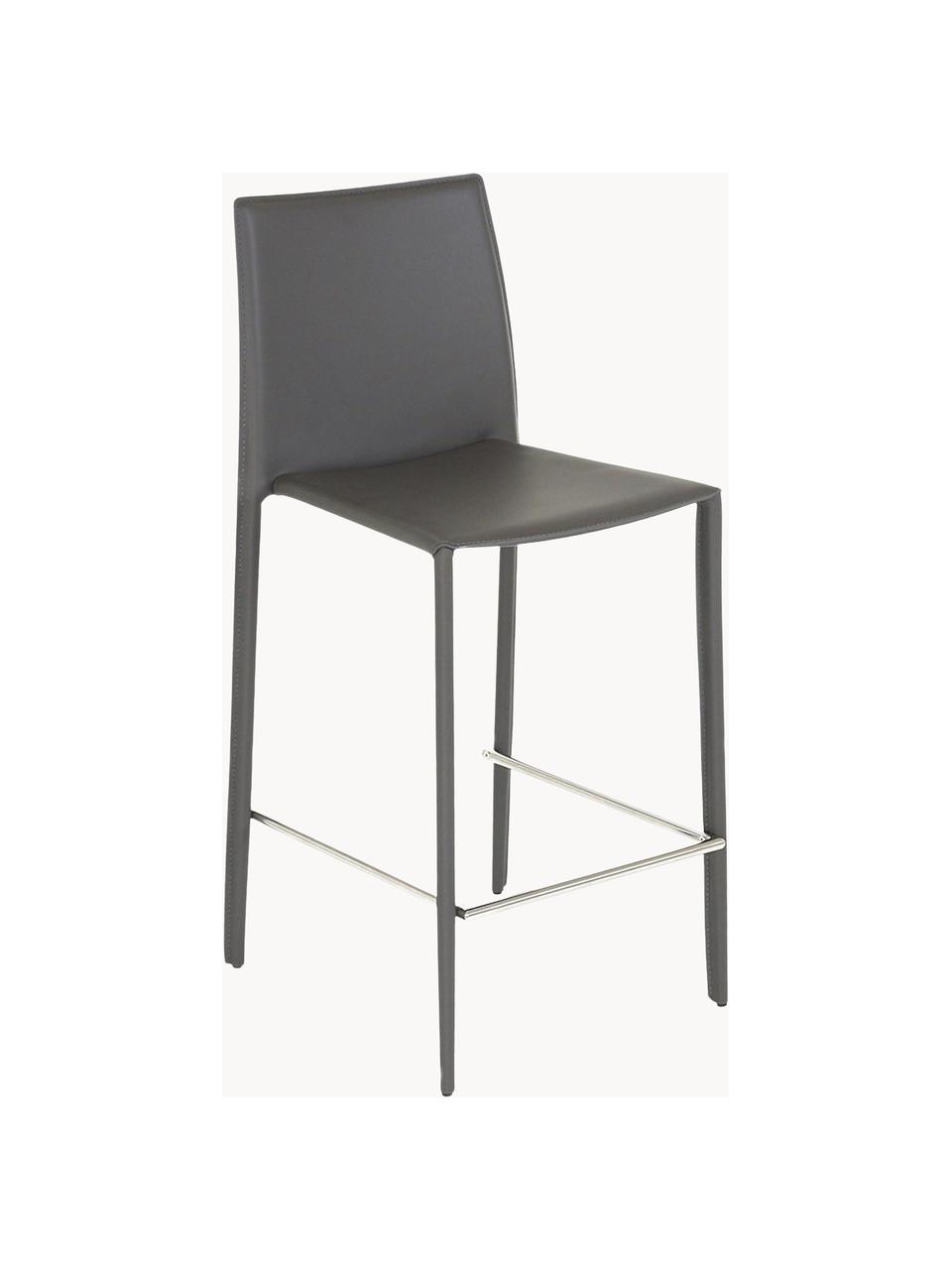 Chaises de comptoir en cuir Boréalys, 2 pièces, Cuir gris, larg. 44 x haut. 98 cm