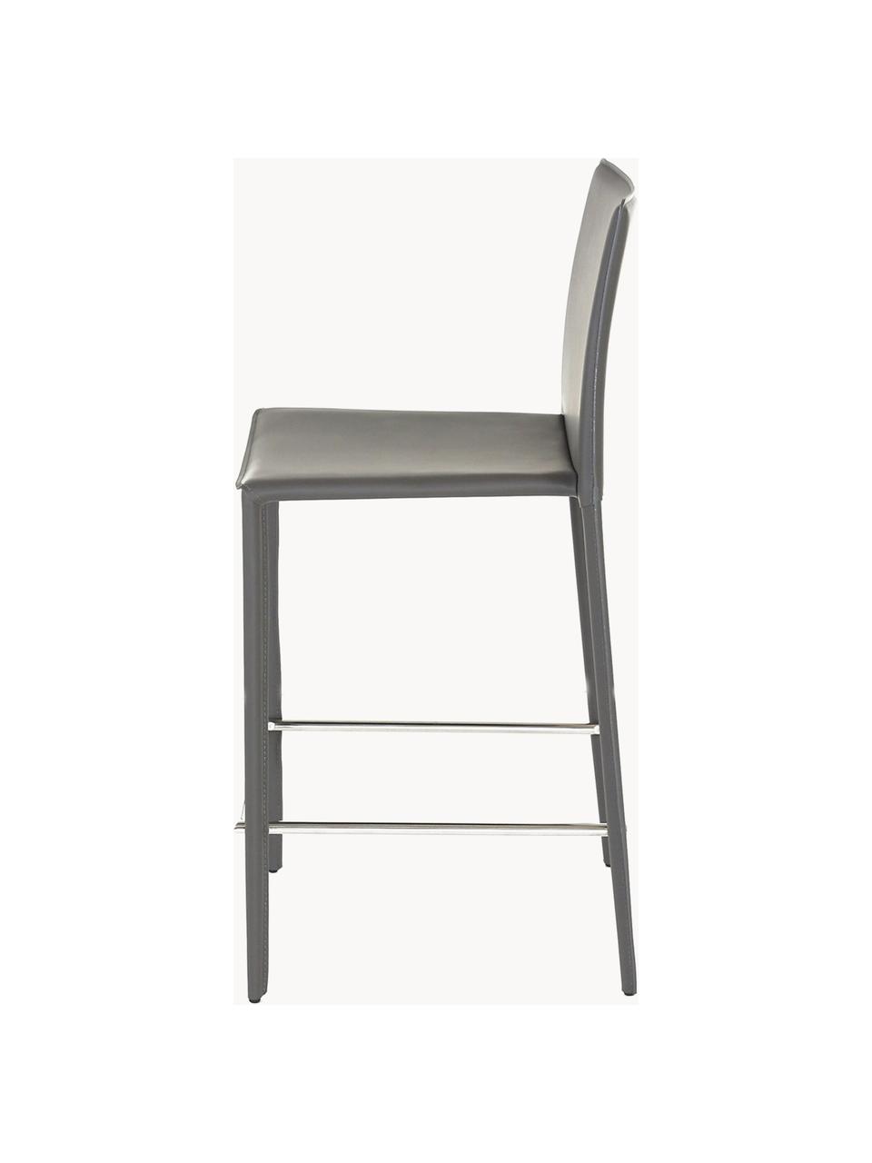 Krzesło kontuarowe ze skóry Boréalys, 2 szt., Stelaż: metal malowany proszkowo, Szara skóra, S 44 x W 98 cm
