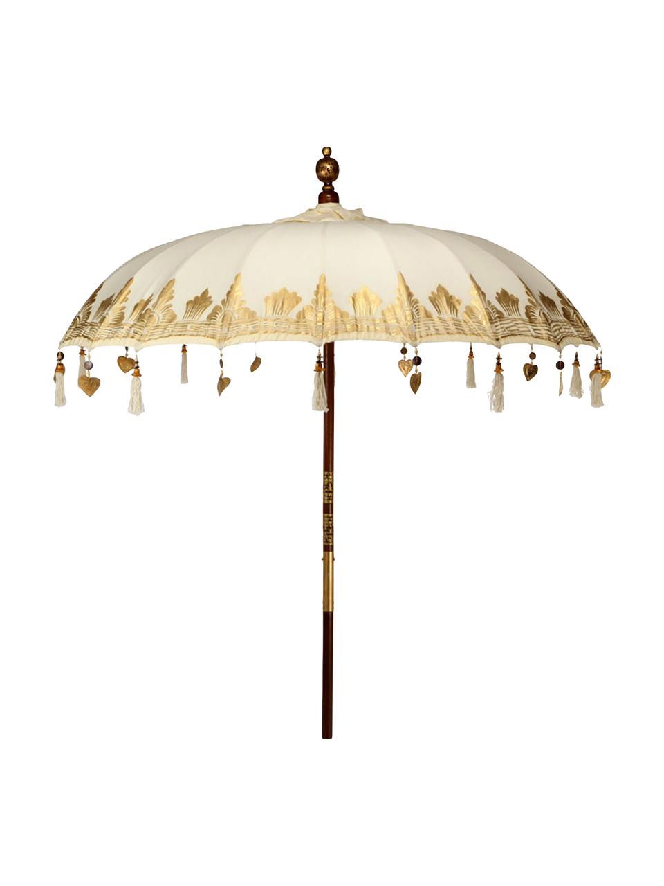Sonnenschirm Oriental Lounge, Gestell: Fruchtholz mit Metallappl, Beige, Goldfarben, Dunkelbraun, Ø 180 x H 225 cm
