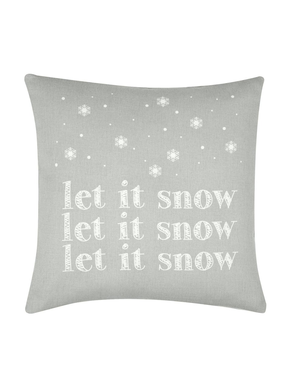 Kussenhoes Snow in grijs/wit met opschrift, Katoen, panamabinding, Grijs, ecru, 40 x 40 cm