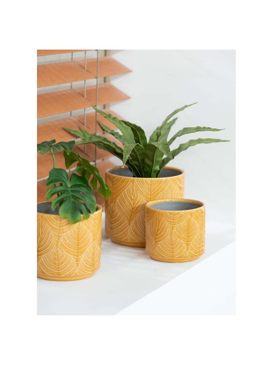 Petit cache-pot Tropis, Céramique, Jaune moutarde, Ø 15 x haut. 13 cm