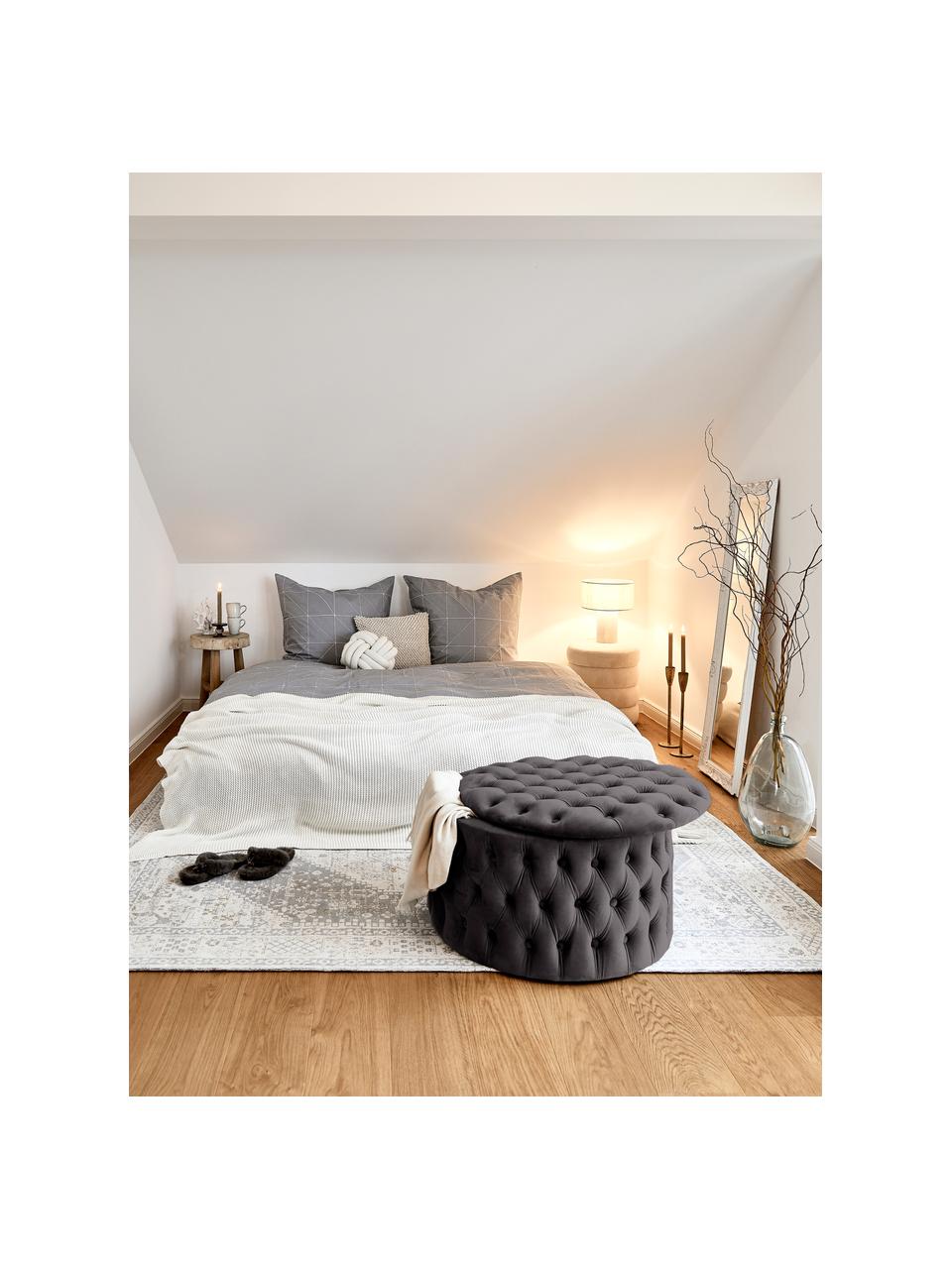 Zamatová XL taburetka s úložným priestorom Chiara, Sivá, Ø 70 x V 42 cm