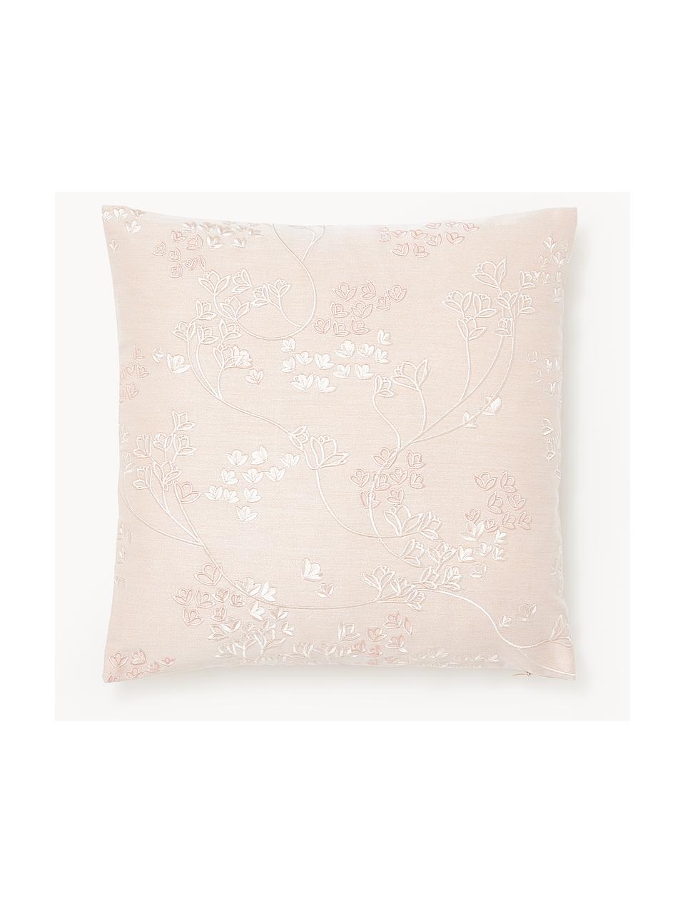 Housse de coussin en satin de coton à motif floral Cynthia, 100 % satin de coton, Rose pâle, larg. 40 x long. 40 cm