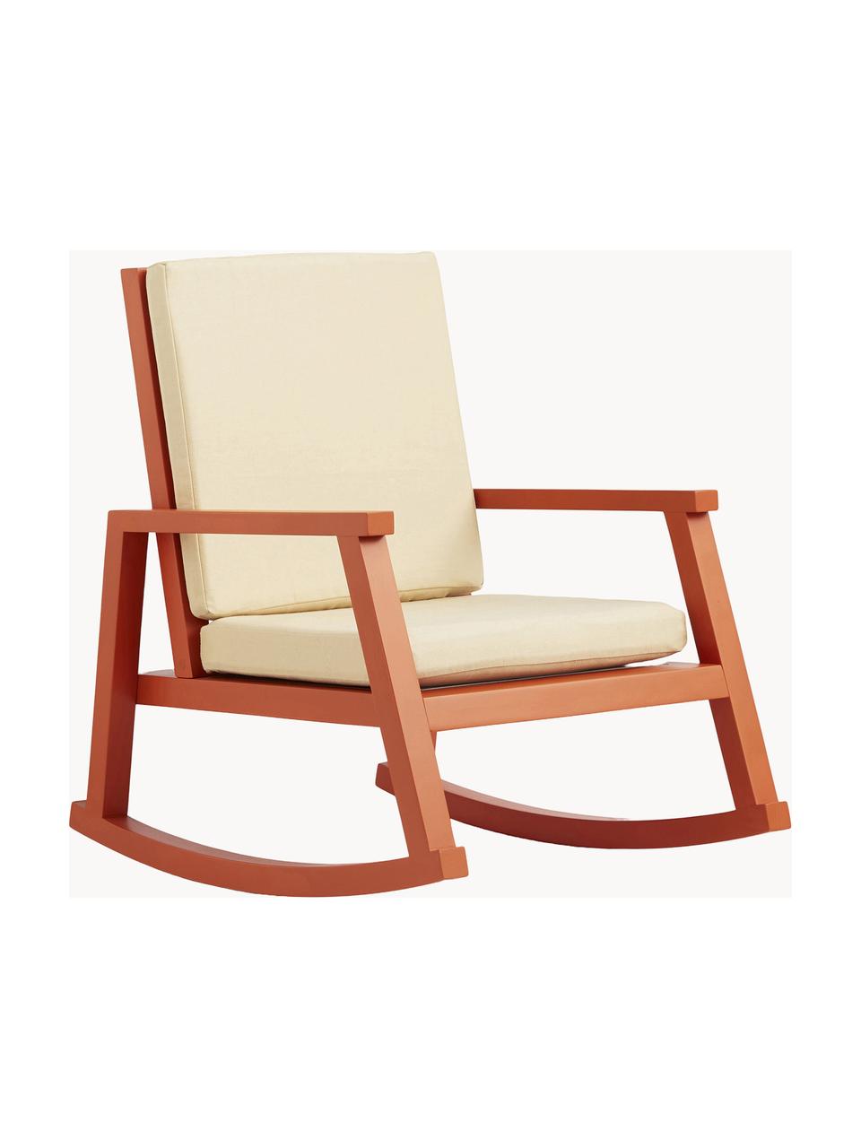 Sedia a dondolo Carl Larsson, Rivestimento: 100% cotone, Struttura: legno di faggio Questo pr, Tessuto bianco crema, terracotta, Larg. 41 x Prof. 59 cm