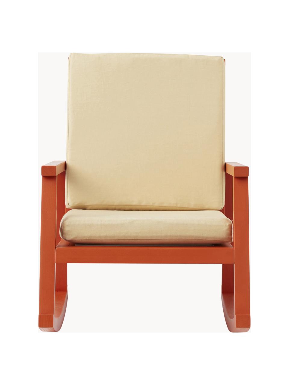 Sedia a dondolo Carl Larsson, Rivestimento: 100% cotone, Struttura: legno di faggio Questo pr, Tessuto bianco crema, terracotta, Larg. 41 x Prof. 59 cm