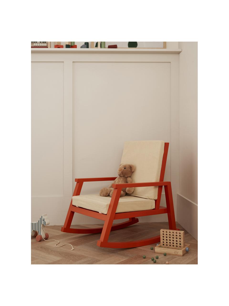 Sedia a dondolo Carl Larsson, Rivestimento: 100% cotone, Struttura: legno di faggio Questo pr, Tessuto bianco crema, terracotta, Larg. 41 x Prof. 59 cm