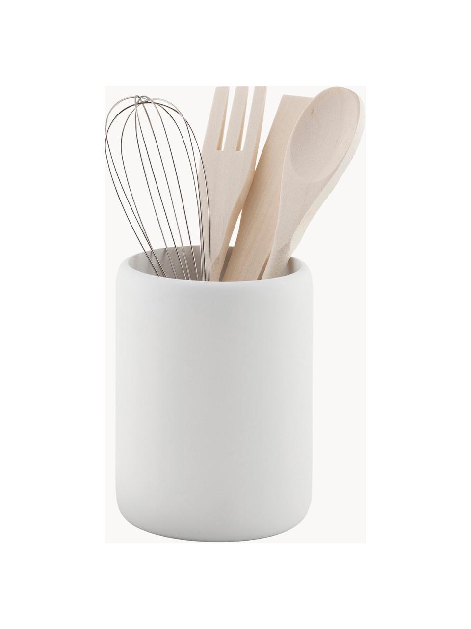 Set utensili da cucina Botta 5 pz, Contenitore: poliresina, Bianco, legno chiaro, Ø 11 x Alt. 23 cm