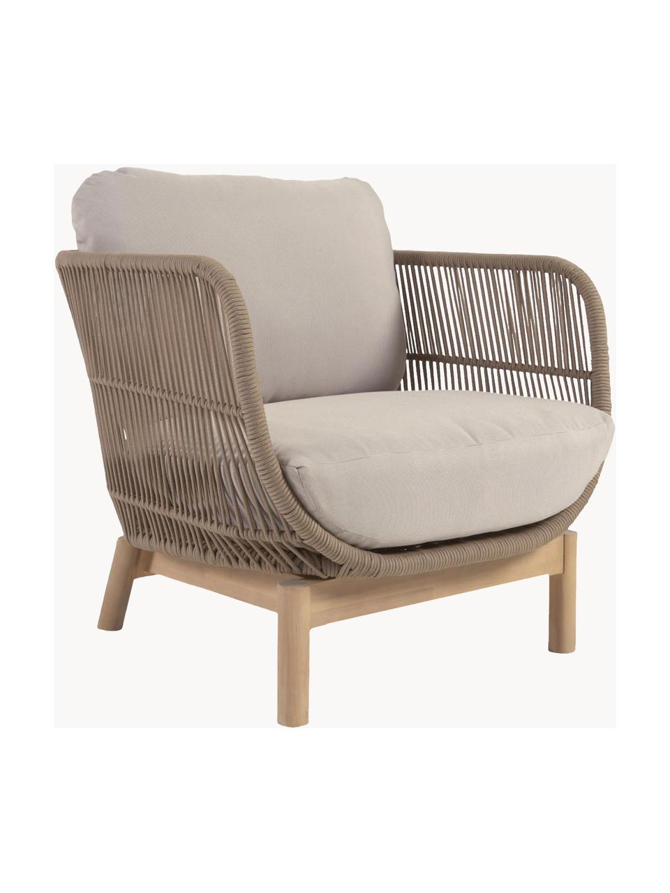 Fauteuil lounge de jardin en bois d'acacia Catalina, Velours côtelé beige clair, bois d'acacia, larg. 76 x prof. 80 cm