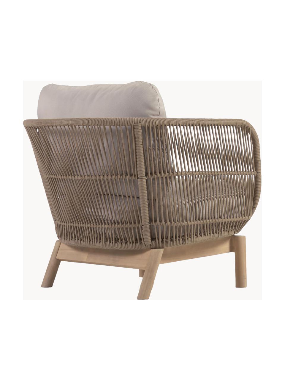 Fauteuil lounge de jardin en bois d'acacia Catalina, Velours côtelé beige clair, bois d'acacia, larg. 76 x prof. 80 cm