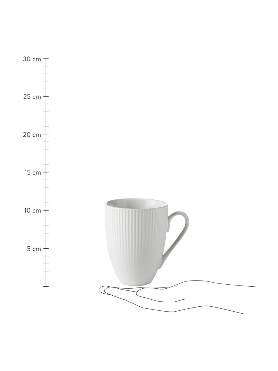 Weisse Kaffeetassen Groove mit Rillenstruktur, 4 Stück, Steingut, Weiss, Ø 9 x H 11 cm, 300 ml