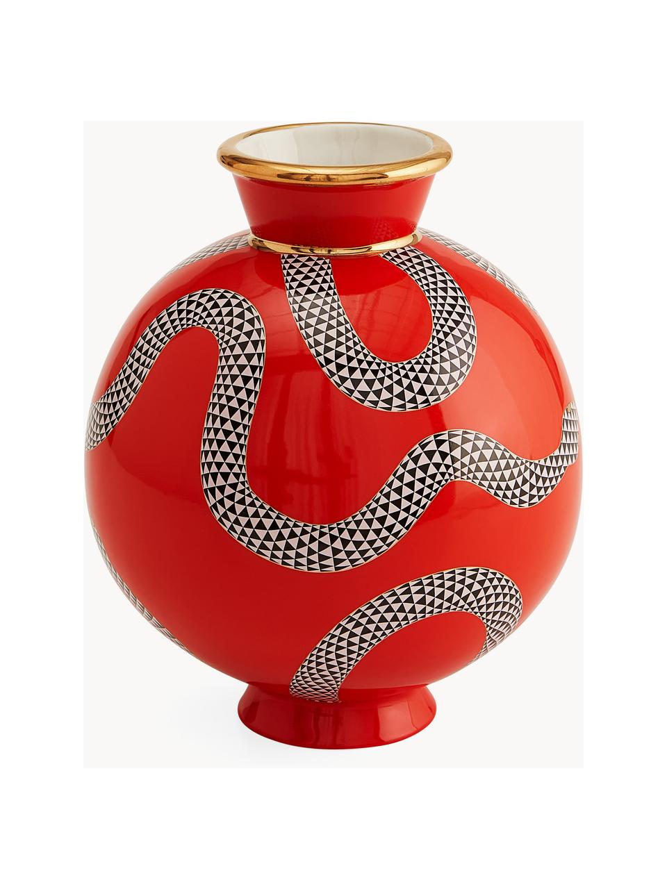 Porzellan-Vase Eden mit Goldakzenten, H 23 cm, Porzellan mit echten Goldakzenten, Rot, Schwarz, Weiss, Gold, Ø 20 x H 23 cm