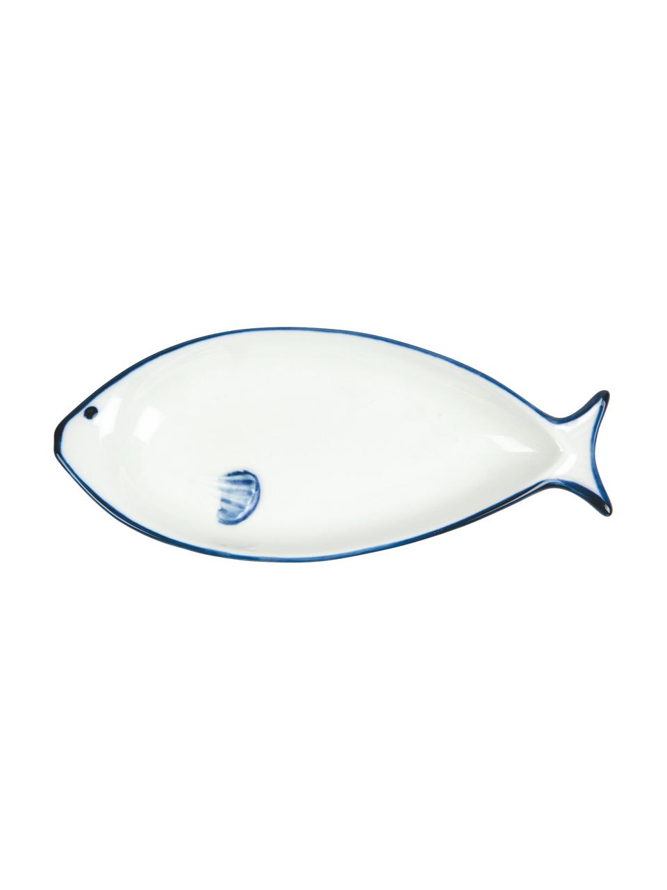Set 2 piatti da portata in porcellana blu/bianca Fish, lung. 18 x larg. 8 cm, Porcellana, Bianco, blu, Lung. 18 x Larg. 8 cm