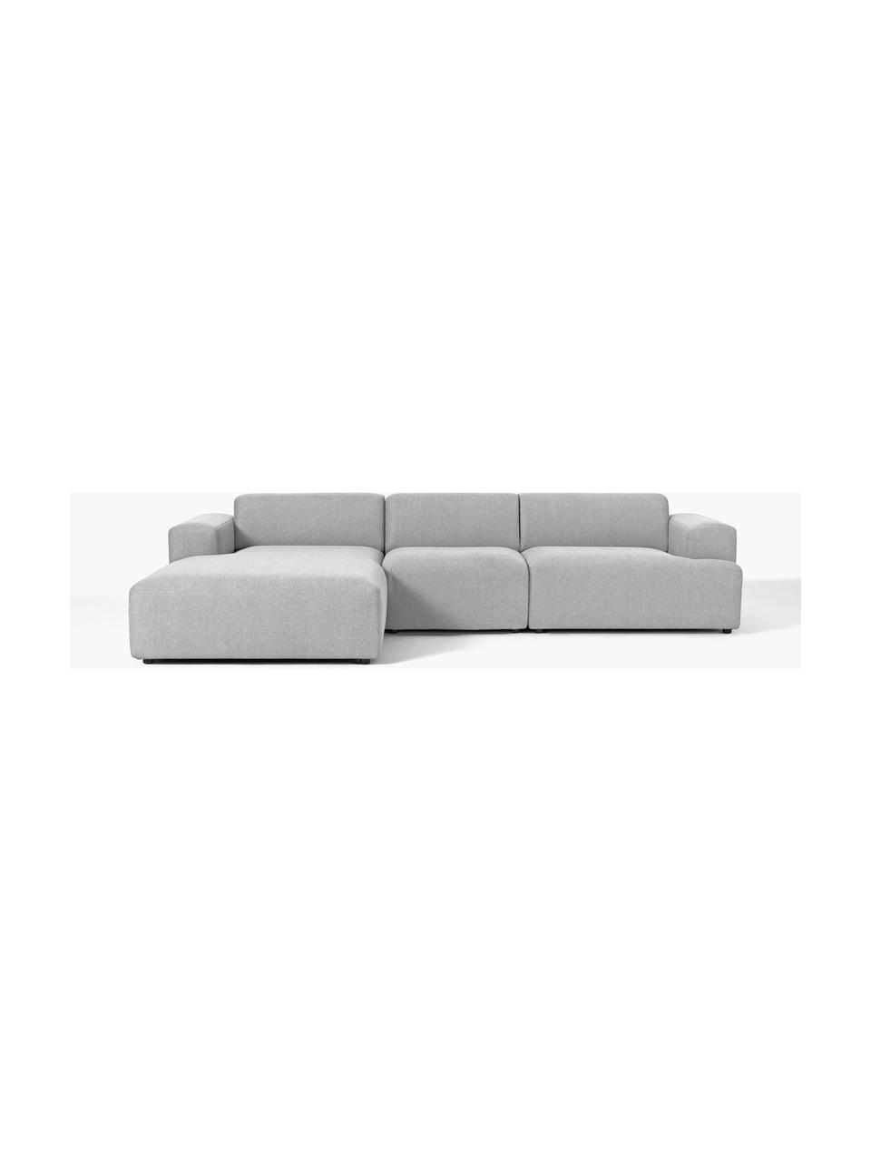 Ecksofa Melva (4-Sitzer), Bezug: 100 % Polyester Der strap, Gestell: Massives Kiefern- und Fic, Füße: Kunststoff Dieses Produkt, Webstoff Hellgrau, B 319 x T 195 cm, Eckteil links