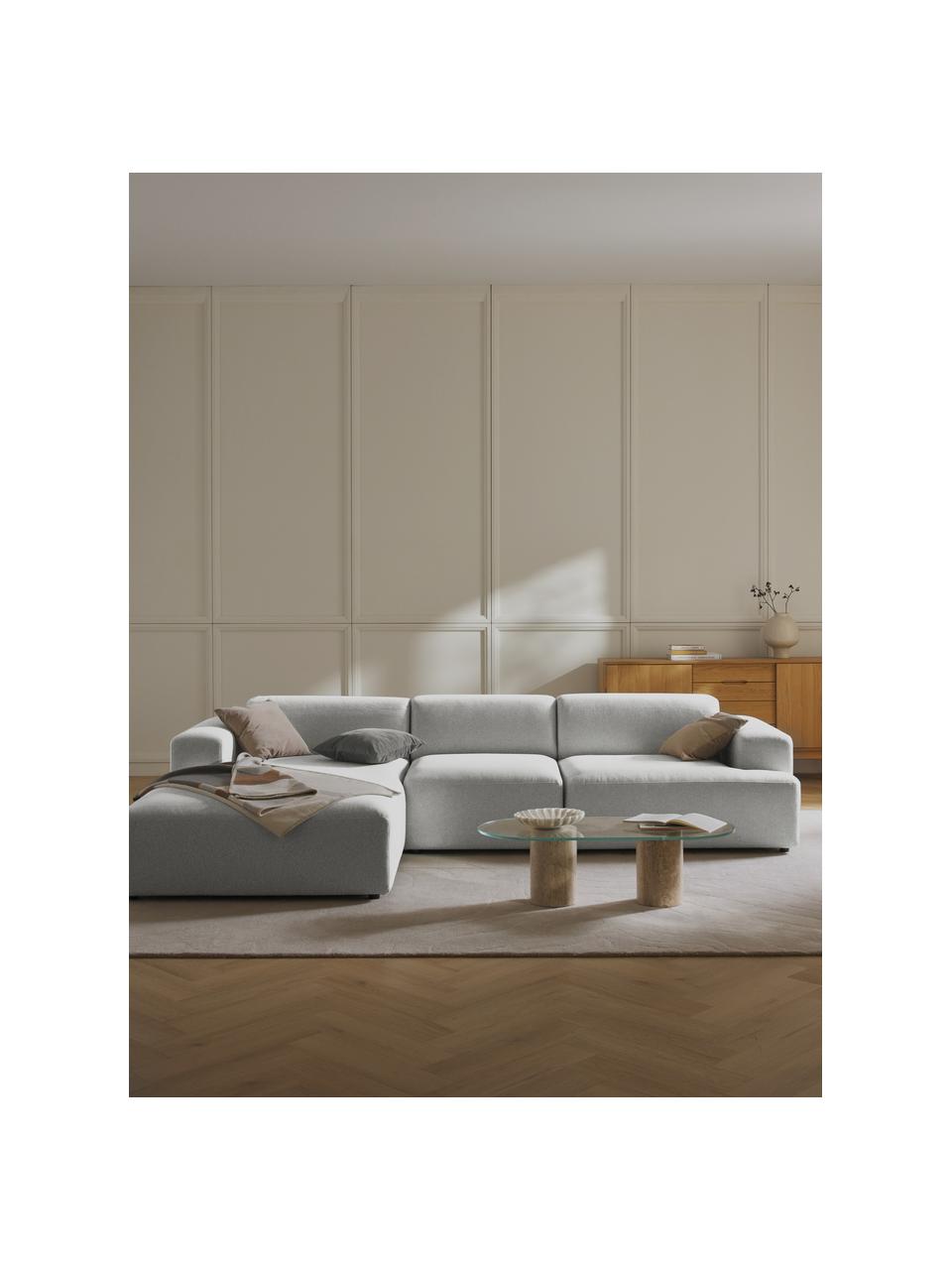 Ecksofa Melva (4-Sitzer), Bezug: 100 % Polyester Der strap, Gestell: Massives Kiefern- und Fic, Webstoff Hellgrau, B 319 x T 195 cm, Eckteil links