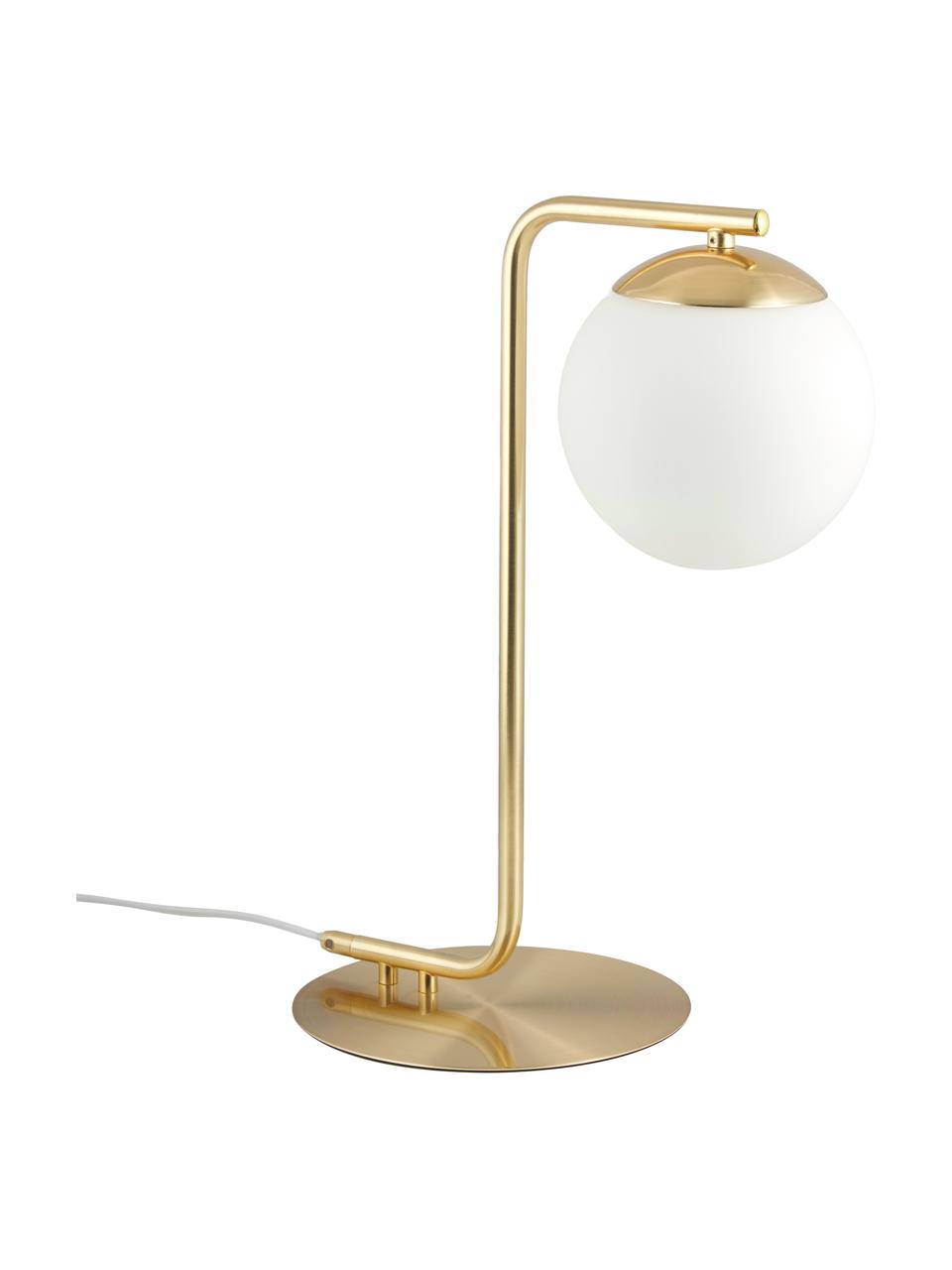 Tafellamp Grant in messing, Lampvoet: messing, Lampenkap: opaalglas, Messingkleurig, wit, B 20 x H 41 cm