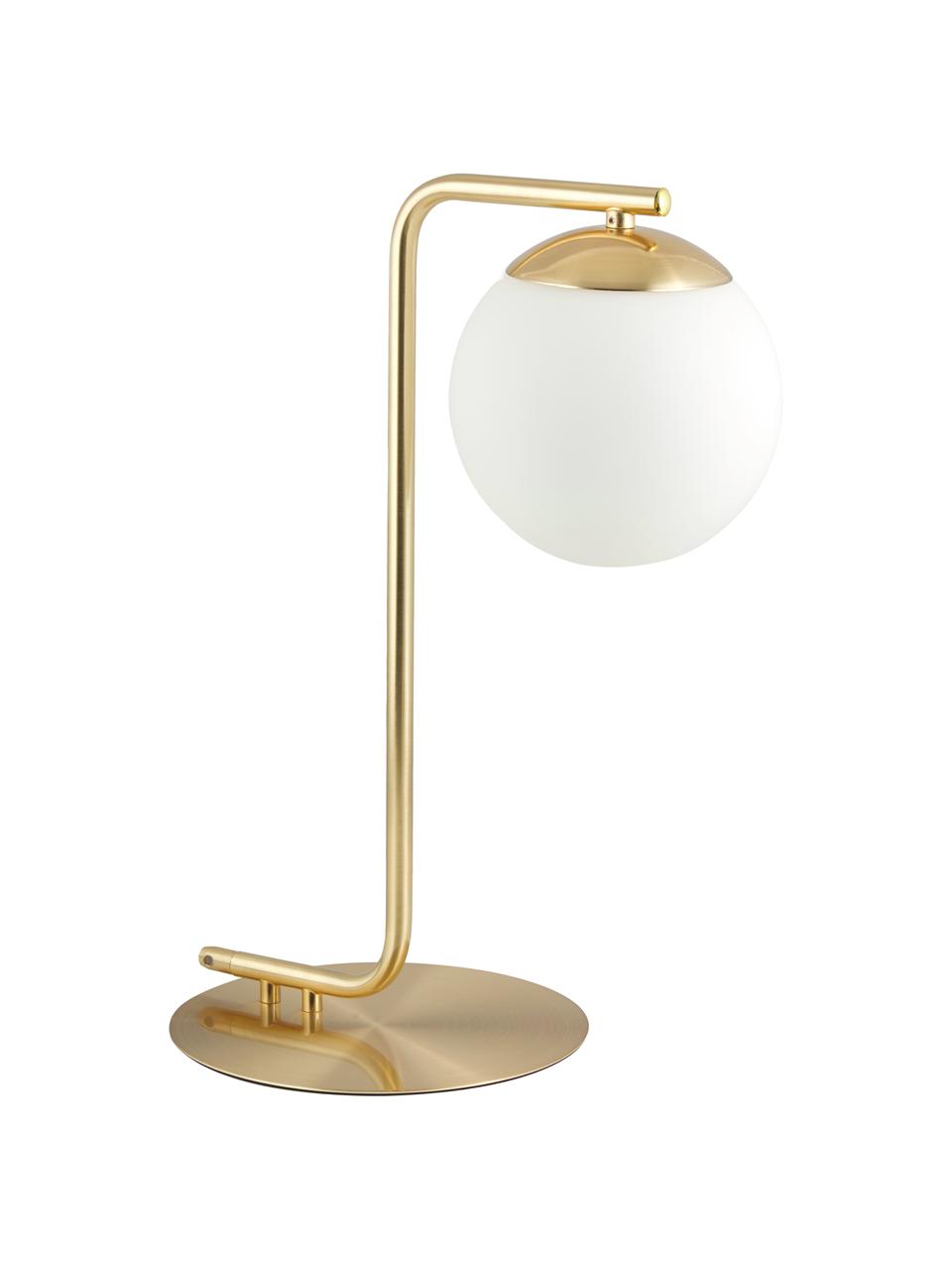 Lampada da tavolo Grant, Base della lampada: ottone, Paralume: vetro opalino, Ottonato, bianco, Larg. 20 x Alt. 41 cm