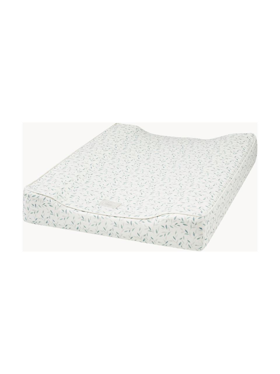 Matelas à langer en coton bio Green Leaves, Blanc, vert menthe, larg. 50 x long. 65 cm