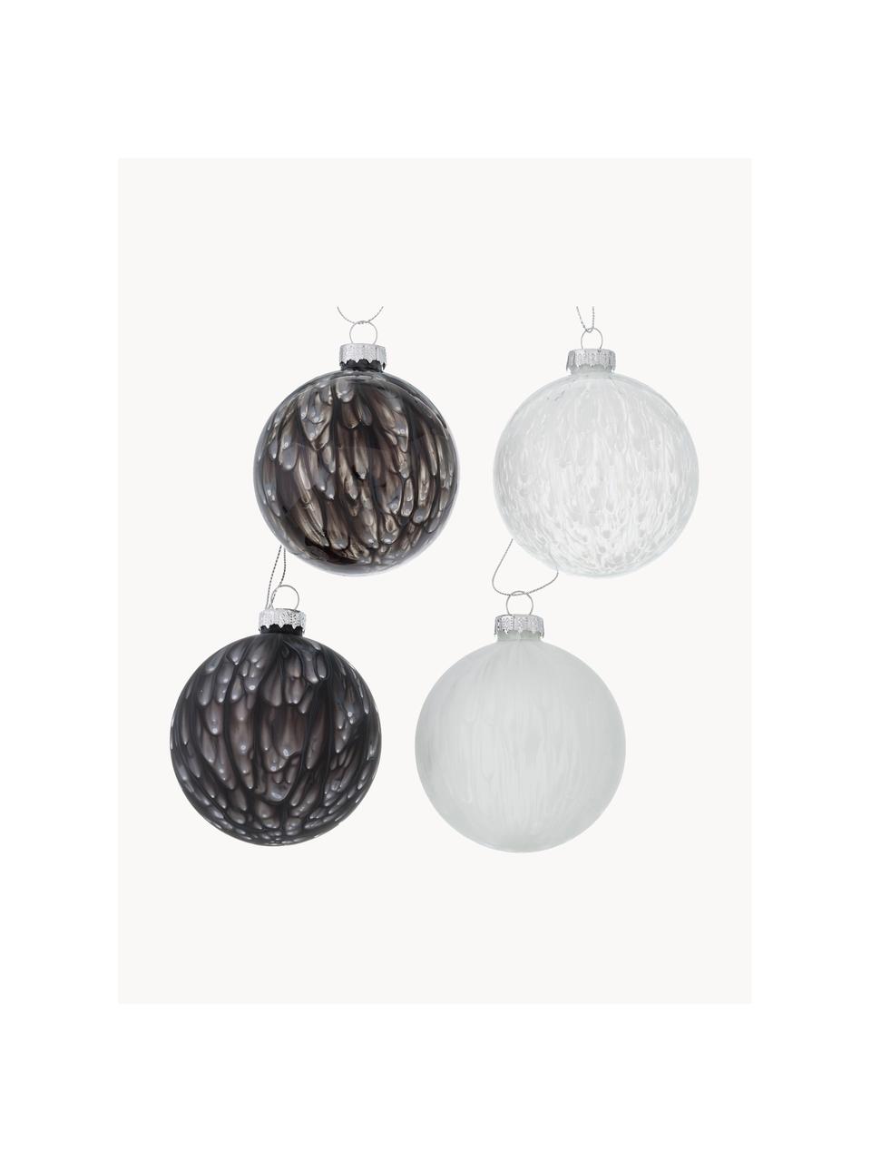 Boules de Noël Elric, 12 élém., Verre, laqué, Noir, blanc, Ø 8 x haut. 8 cm