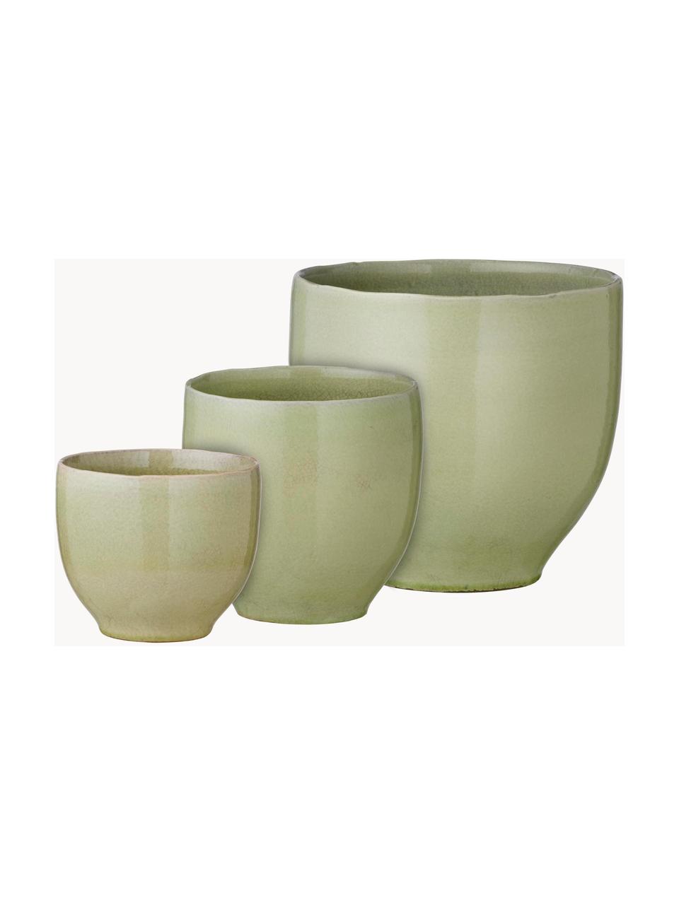 Set 3 fatto a mano portavaso Vital, Gres, Verde salvia, Set in varie misure