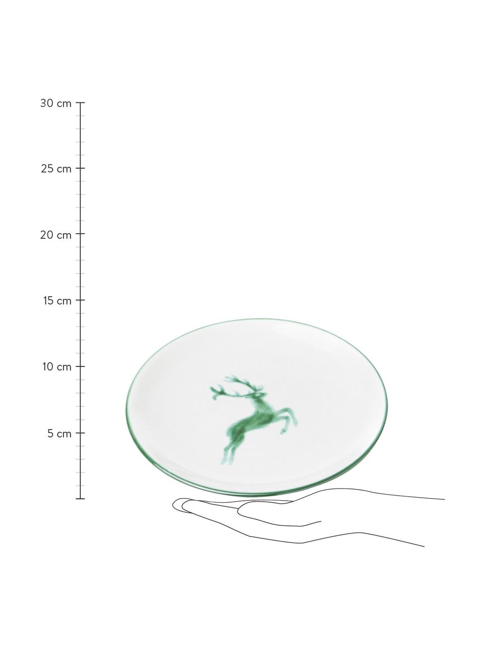 Ręcznie wykonany talerz deserowy Grüner Hirsch, Ceramika, Biały, zielony, Ø 20 cm