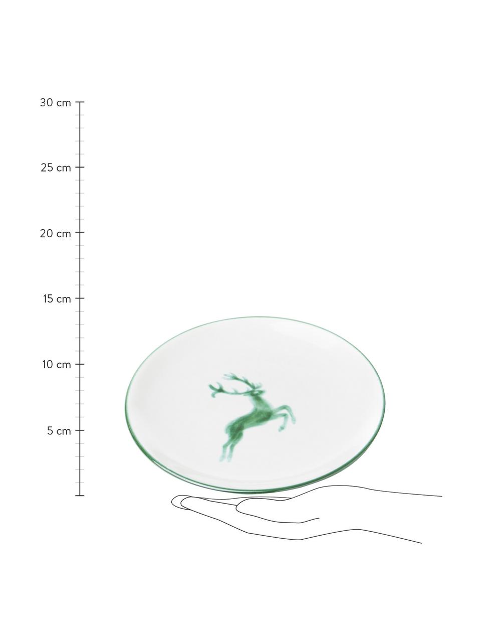 Ručně malovaný dezertní talíř Grüner Hirsch, Keramika, Bílá, zelená, Ø 20 cm