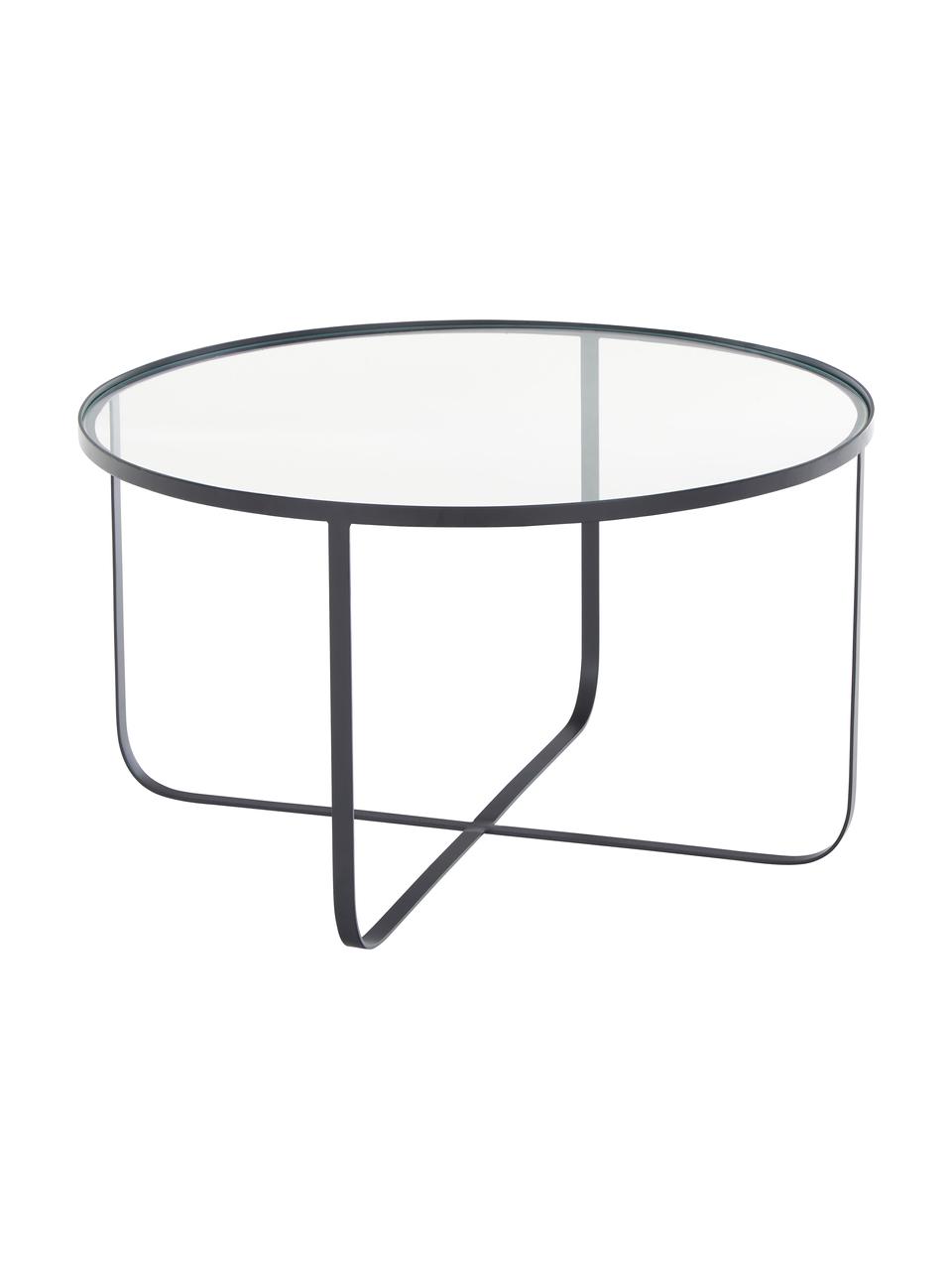 Metall-Couchtisch Harper mit Glasplatte, Gestell: Metall, pulverbeschichtet, Tischplatte: Glas, Schwarz, Ø 80 x H 43 cm