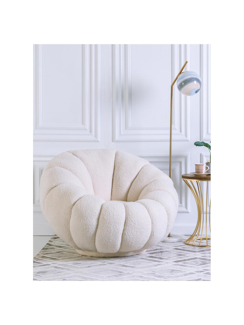 Sillón de cóctel de terciopelo Coco, Tapizado: poliéster (borreguillo), Estructura: madera, Blanco crema, An 98 x F 100 cm