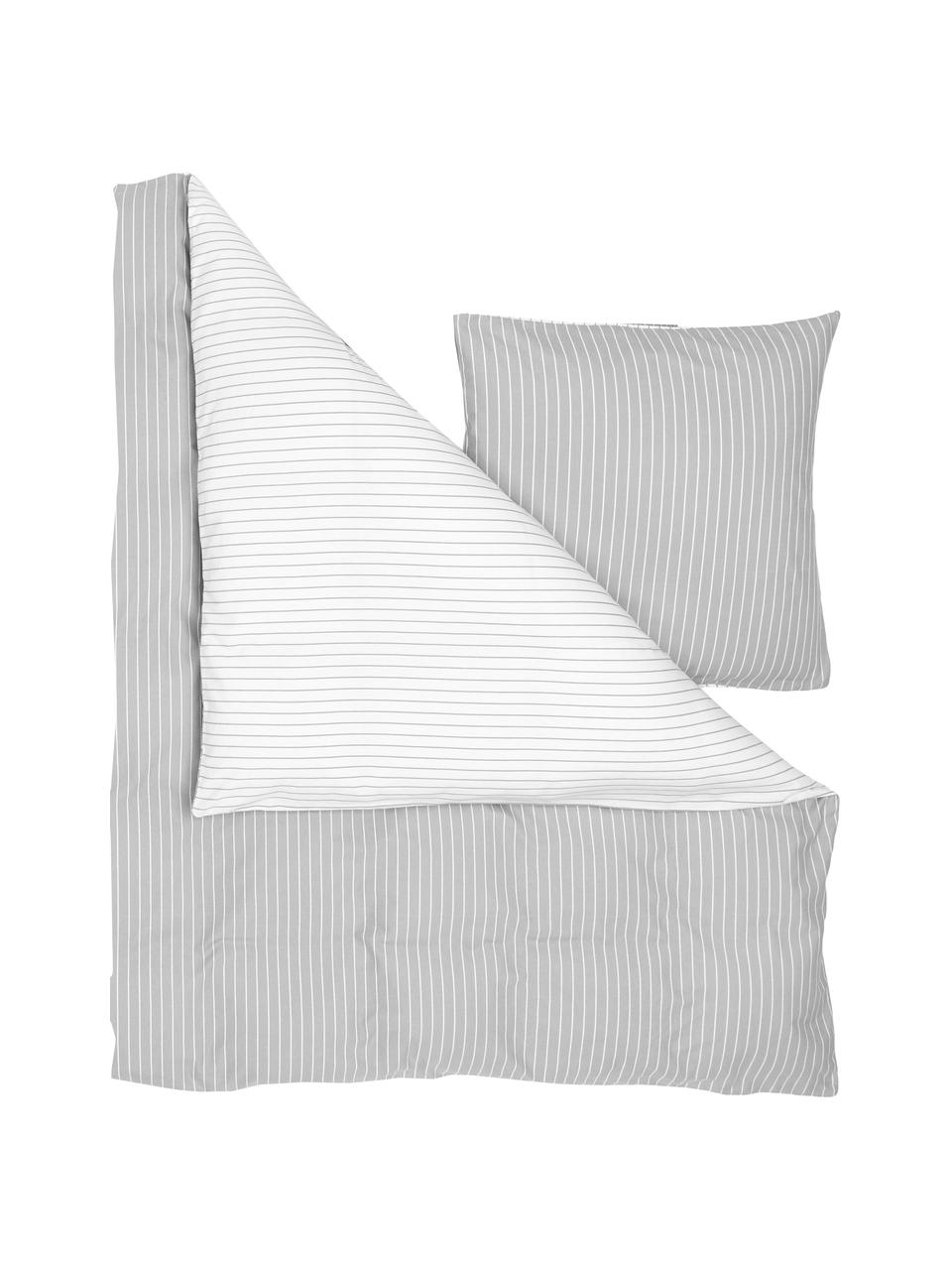 Pruhovaná flanelová obojstranná posteľná bielizeň Talia, Sivá, biela, 135 x 200 cm + 1 vankúš 80 x 80 cm