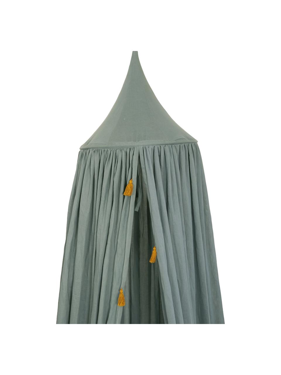 Dosel para cama de algodón ecológico Canopy, Algodón orgánico, certificado GOTS, Gris verdoso, dorado, Ø 40 x Al 200 cm