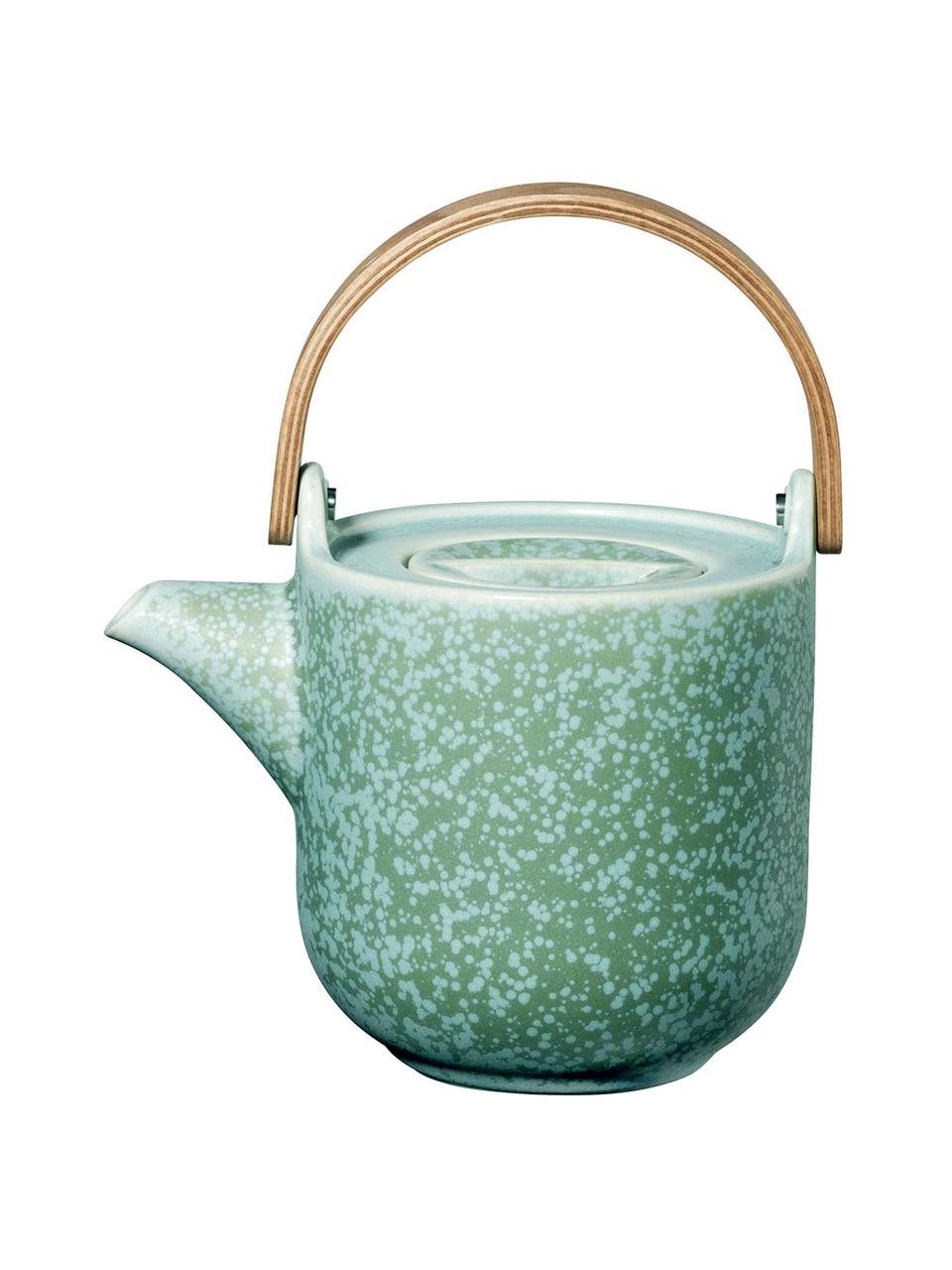 Tetera pequeña artesanal Coppa, Tetera: porcelana, Asa: madera, Verde menta, 1 L