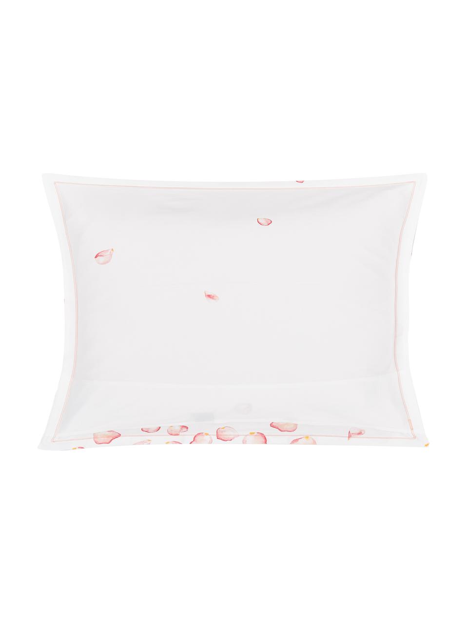 Taie d'oreiller 50x70 satin de coton Petales, 2 pièces, Blanc, tons roses, jaune