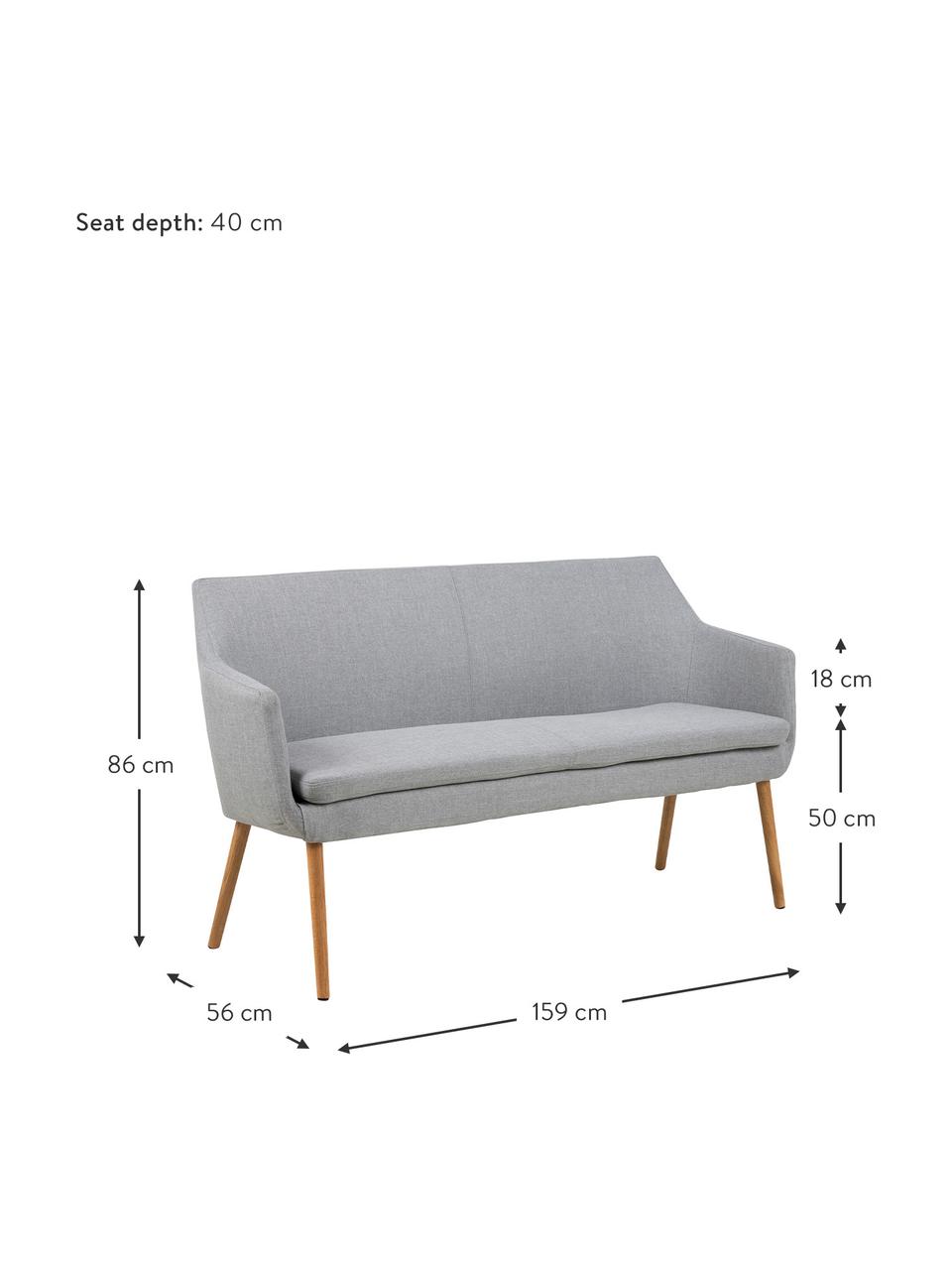 Banco de comedor Nora, Tapizado: 100% poliéster, Estructura: madera de roble, Gris, roble, An 159 x Al 86 cm