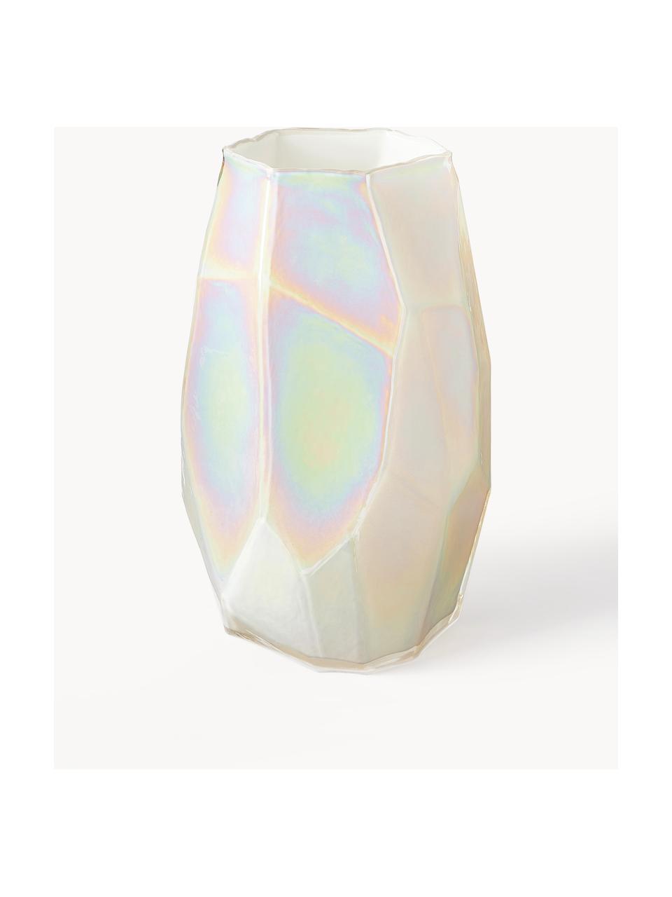 Dizajnová váza Luster, V 41 cm, Sklo, dúhové, Lomená biela, Ø 26 x V 41 cm