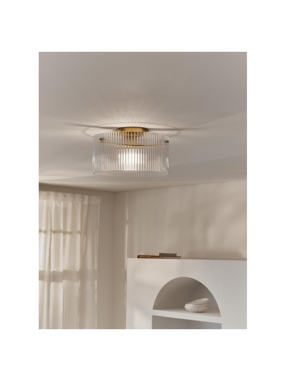 Plafondlamp Emmi van glas, Lampenkap: glas, Goudkleurig, transparant, Ø 35 x H 22 cm