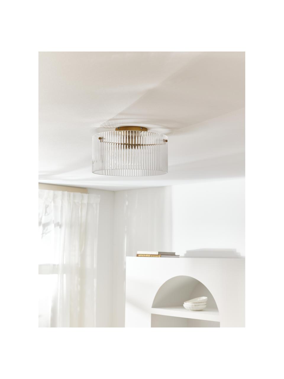 Stropná lampa zo skla Emmi, Odtiene zlatej, priehľadná, Ø 35 x V 22 cm