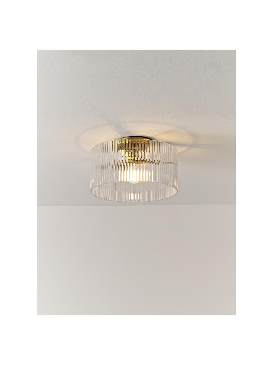 Plafondlamp Emmi van glas, Lampenkap: glas, Goudkleurig, transparant, Ø 35 x H 22 cm