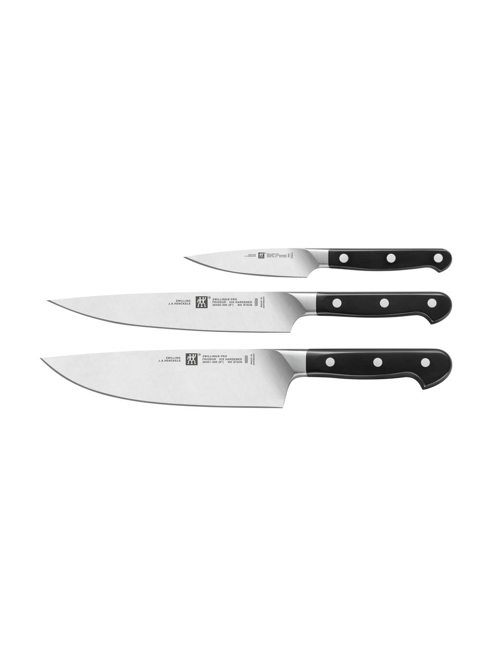 Messer-Set Pro, 3-tlg., Messer: Edelstahl, Griffe: Kunststoff, Silberfarben, Set mit verschiedenen Größen
