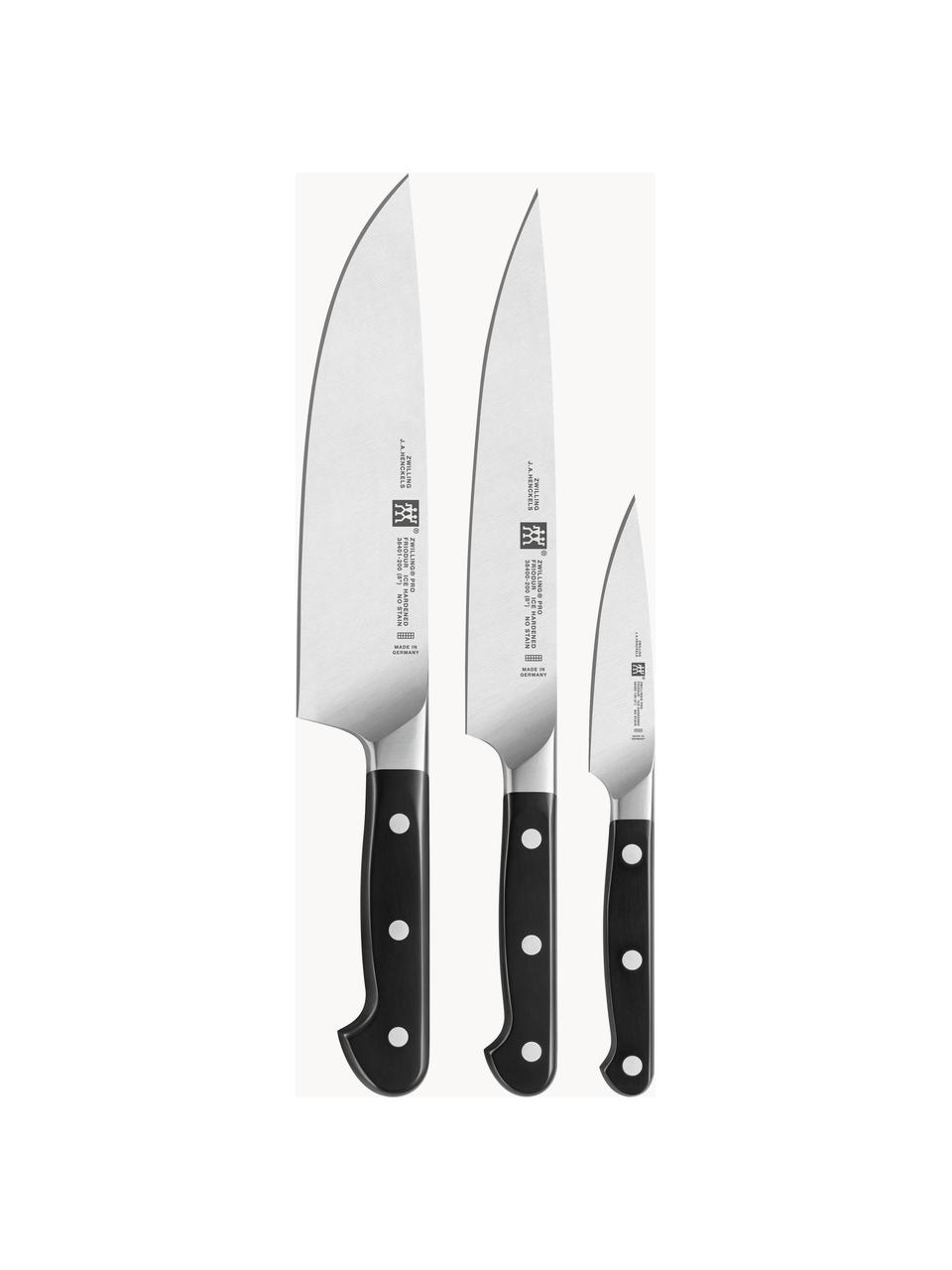 Messer Pro, 3er-Set, Messer: Edelstahl, Griffe: Kunststoff, Silberfarben, Schwarz, Set mit verschiedenen Größen