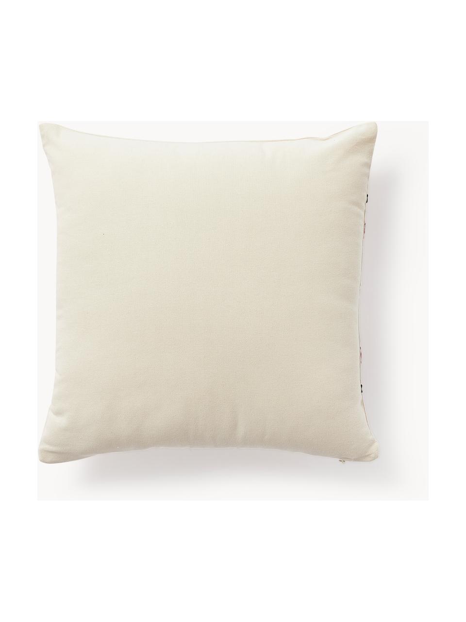 Housse de coussin brodée 30x50 Rebeca, 100 % coton, Blanc cassé, rouge, vert, larg. 45 x long. 45