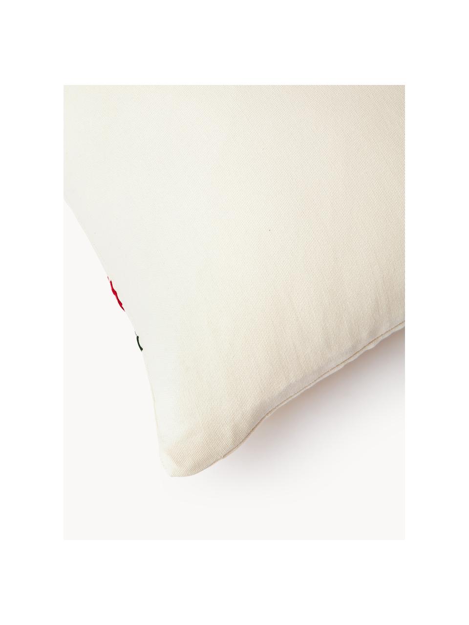 Bestickte Kissenhülle Rebeca mit weihnachtlichem Muster, 100 % Baumwolle, Off White, Rot, Grün, B 45 x L 45 cm