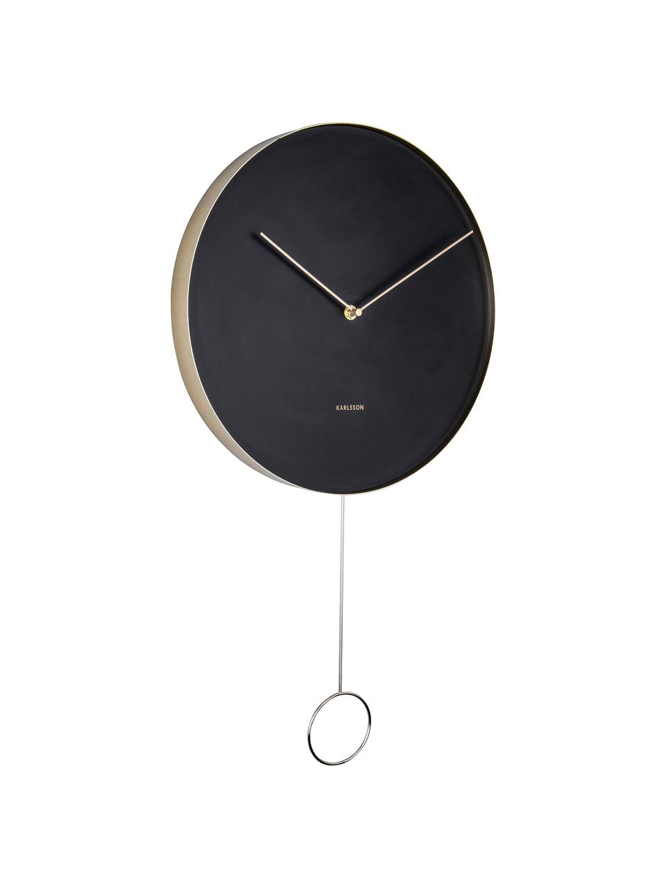 Nástenné hodiny Pendulum, Potiahnutý kov, Čierna, mosadzné odtiene, Ø 34 cm
