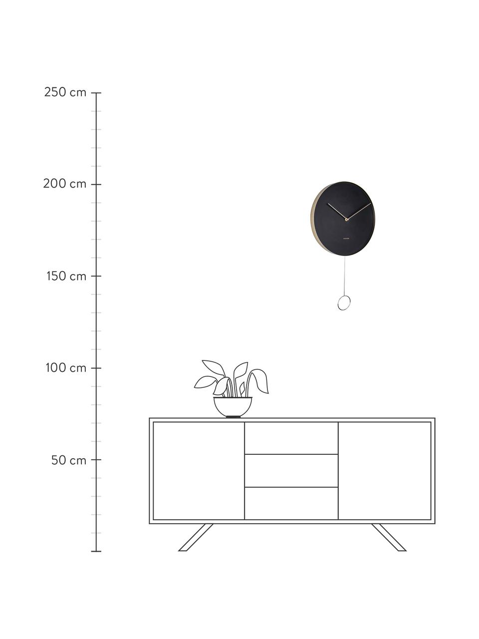 Nástenné hodiny Pendulum, Potiahnutý kov, Čierna, mosadzné odtiene, Ø 34 cm