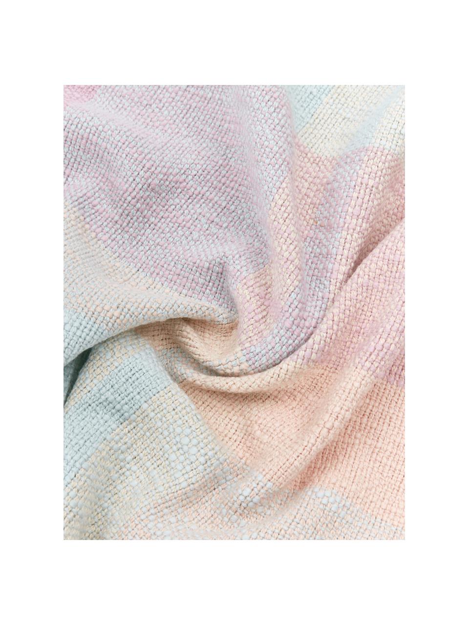 Károvaná bavlněná deka s třásněmi Karen, 100 % bavlna, Růžová, jantarová, světle modrá, Š 130 cm, D 170 cm