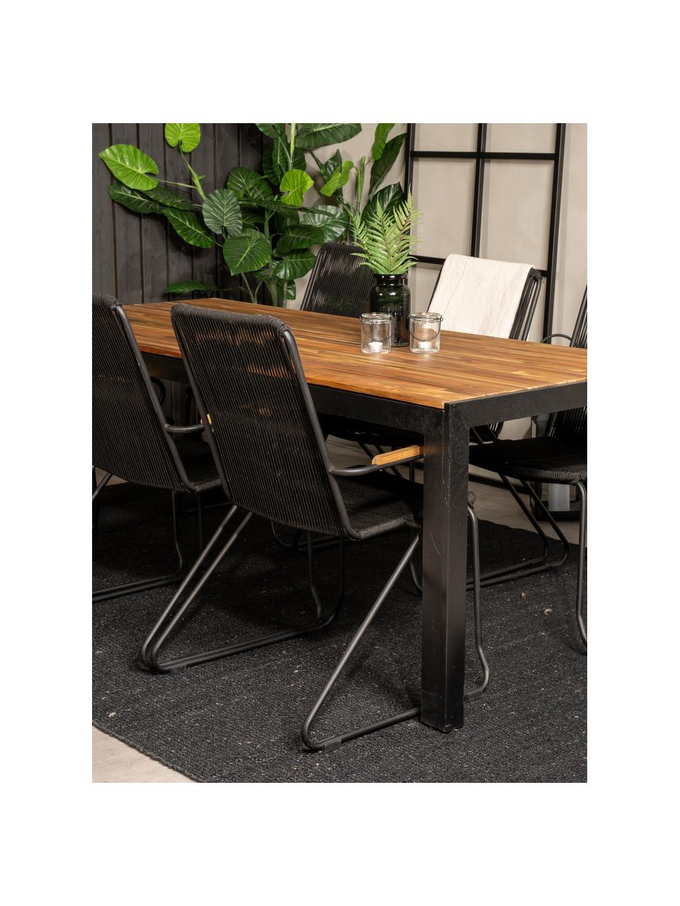 Set de comedor para exterior Bois, 7 pzas., Asiento: cuerda recubierta, Negro, madera de acacia, Set de diferentes tamaños