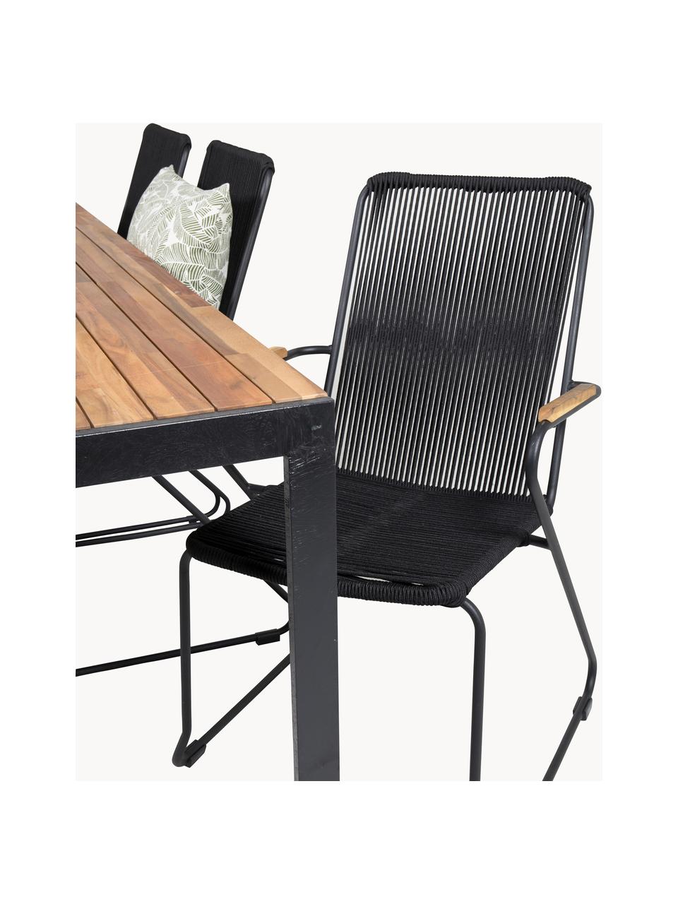 Mobili da giardino Bois, 7 pz., Seduta: corda rivestita, Nero, marrone, Set in varie misure