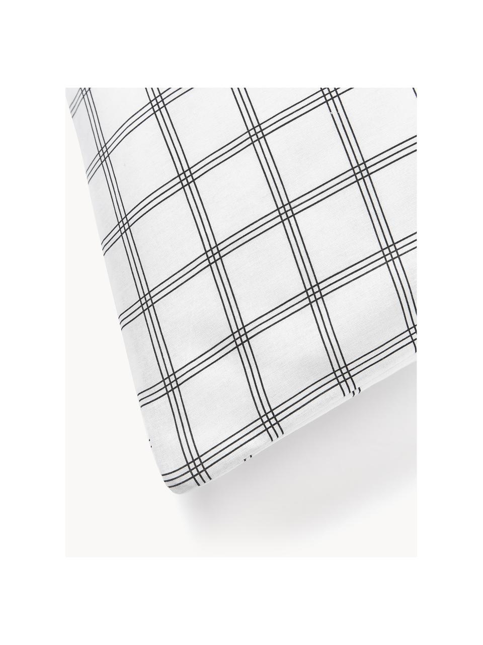 Taie d'oreiller réversible en coton à carreaux Enna, Blanc, noir, larg. 50 x long. 70 cm