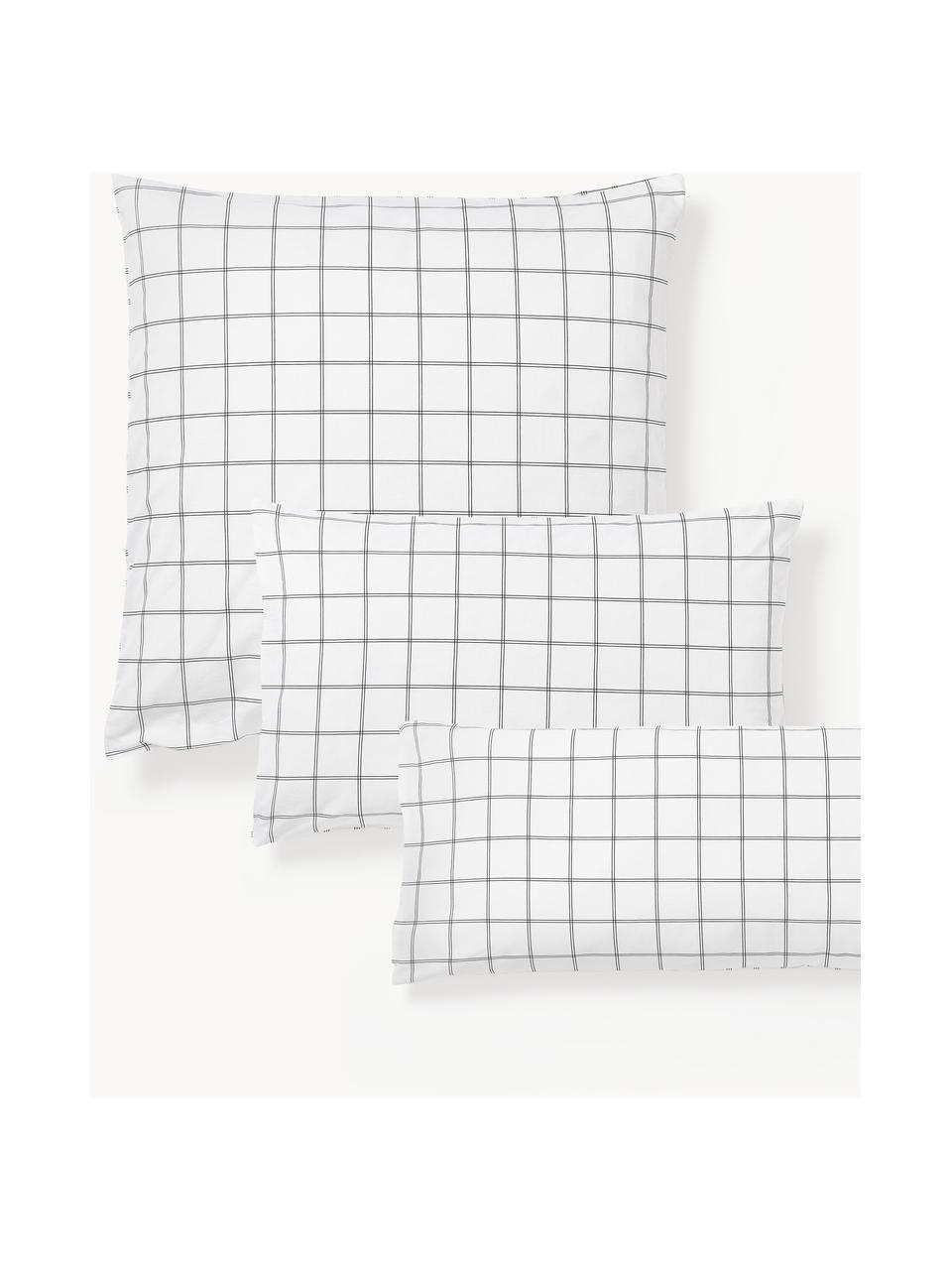 Funda de almohada doble cara de algodón a cuadros Enna, Blanco, negro, An 45 x L 110 cm