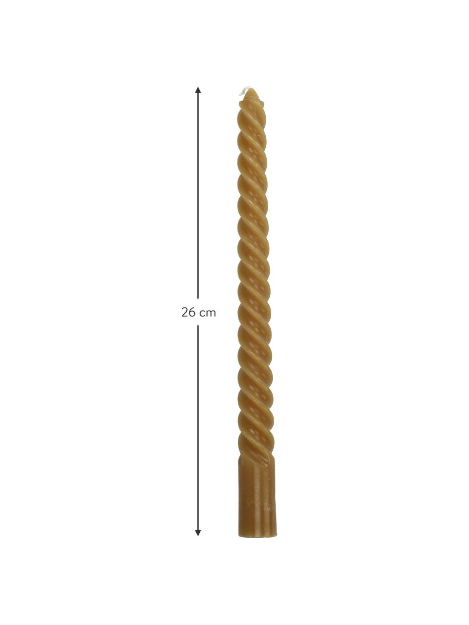 Chandelles Twisted, 4 pièces, Cire, Ocre, Long. 26 cm