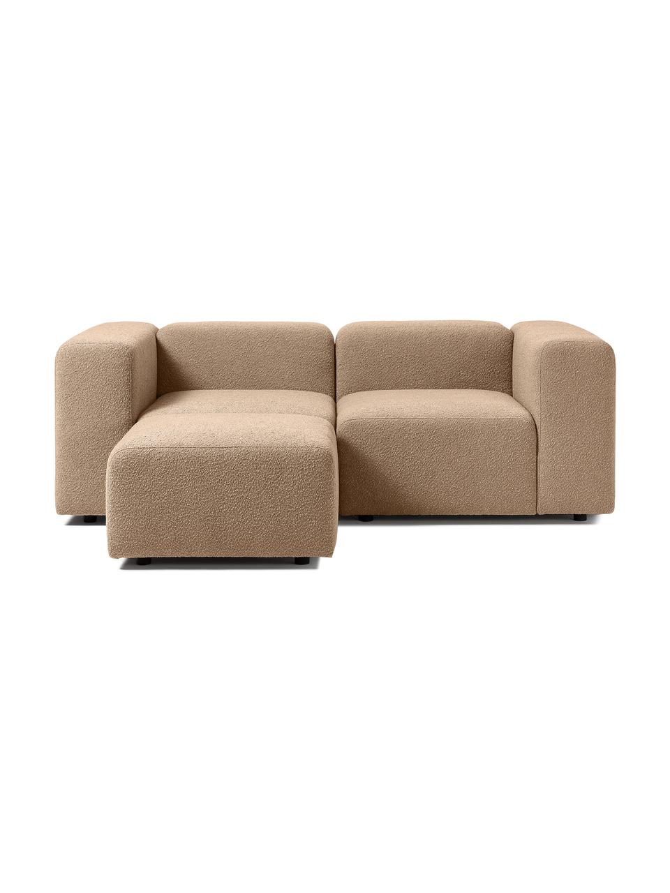 Modulares Bouclé-Sofa Lena (3-Sitzer) mit Hocker, Bezug: Bouclé (93 % Polyester, 6, Gestell: Kiefernholz, Schichtholz,, Füße: Kunststoff, Bouclé Sandfarben, B 209 x T 181 cm