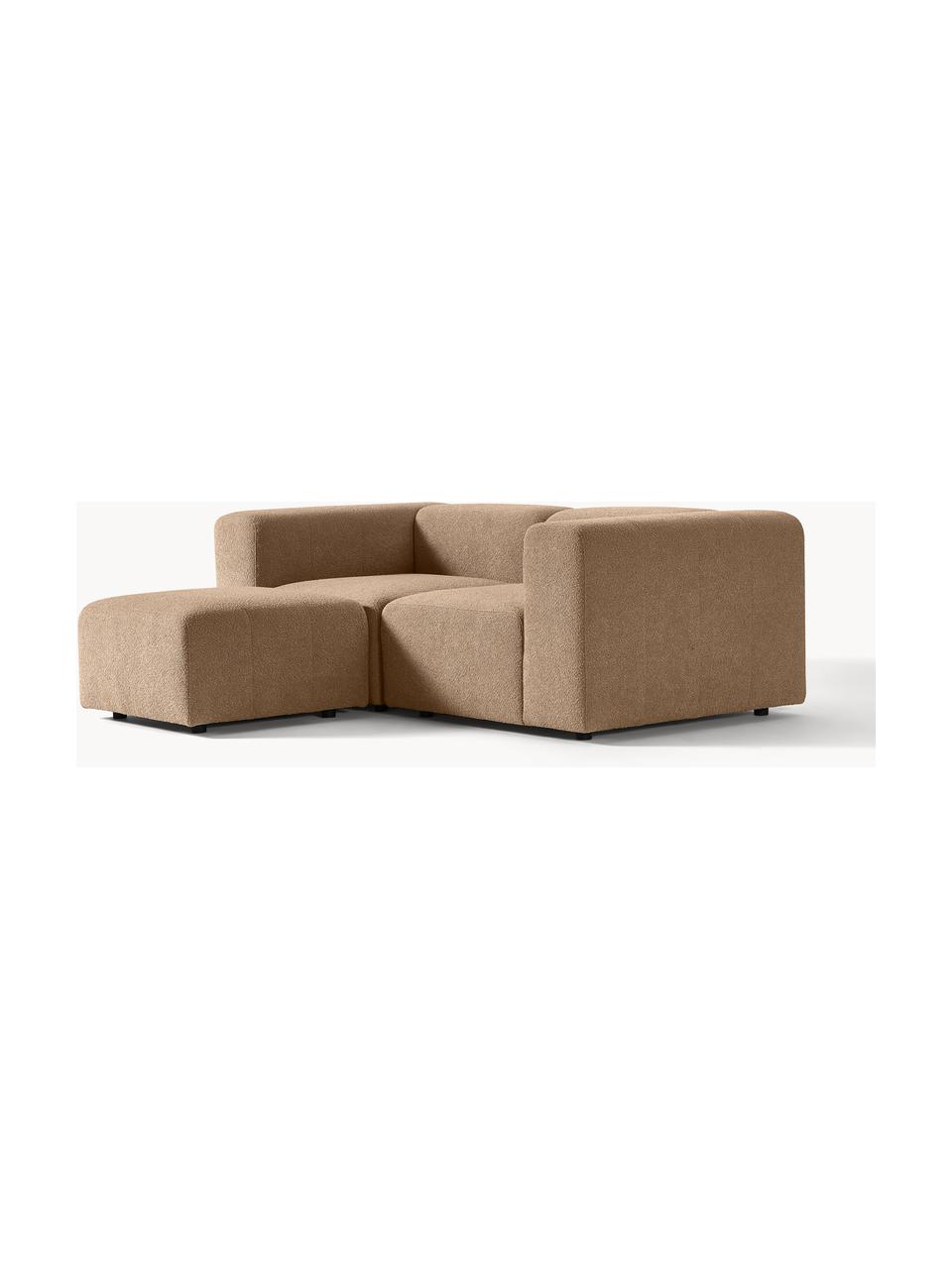 Modulares Bouclé-Sofa Lena (3-Sitzer) mit Hocker, Bezug: Bouclé (93 % Polyester, 6, Gestell: Kiefernholz, Schichtholz,, Bouclé Hellbraun, B 209 x T 181 cm